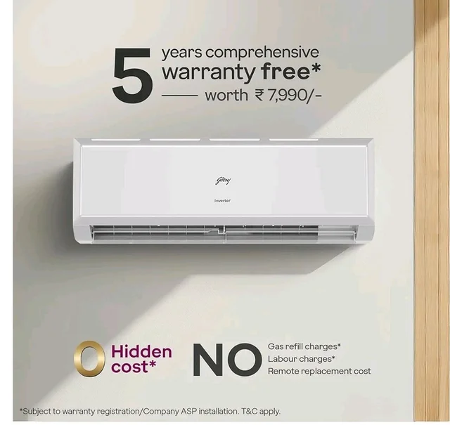 Godrej 1.5 Ton 3 Star| New Star Rated| Inverter Split AC | 5-in-1 Convertible Cooling | 5 Year Comprehensive Warranty| AI Powered| Heavy Duty Cooling at 52°C| (AC 1.5T EC HIC 18Q3TH WA)
28%
off