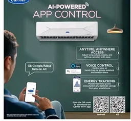 Carrier 1.5 Ton 3 Star Wi-Fi Smart Flexicool Inverter Split AC (Copper, Convertible 6-in-1 with Wi-Fi with Geo-Fencing, Smart Energy Display, New BEE rated, CAI18CE3R36W0/CAI18CE3R36W1, White)