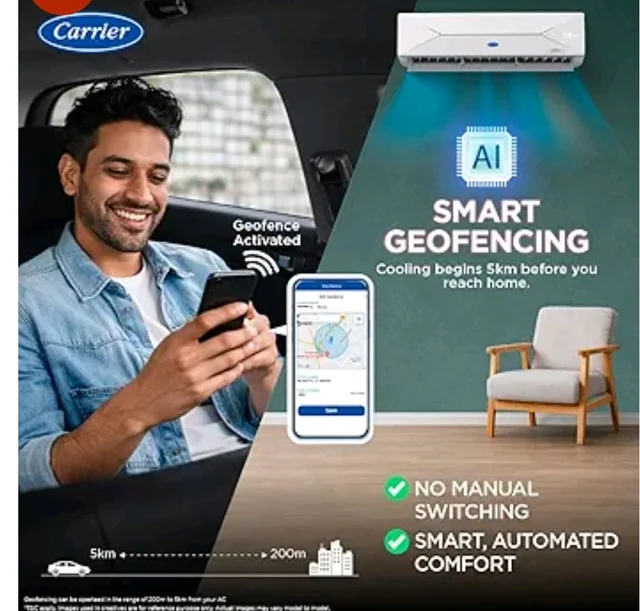 Carrier 1.5 Ton 3 Star Wi-Fi Smart Flexicool Inverter Split AC (Copper, Convertible 6-in-1 with Wi-Fi with Geo-Fencing, Smart Energy Display, New BEE rated, CAI18CE3R36W0/CAI18CE3R36W1, White)