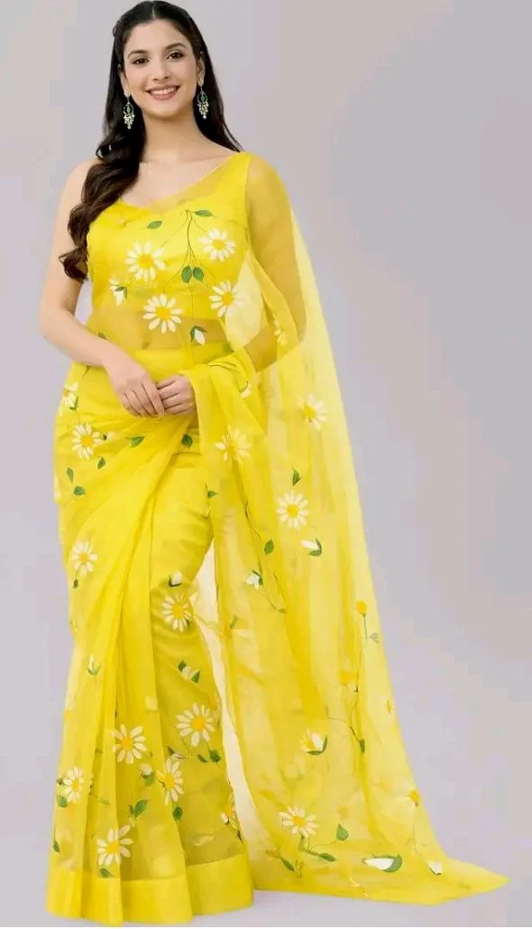 Visit the store
4.1 out of 5 stars 12
Jogal Women's Floral Designer Hand Brush Painted Zari Organza Saree with Unstitched Blouse Piece
100+ bought in past month