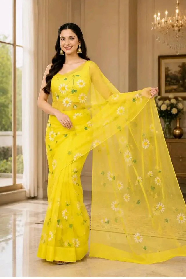 Visit the store
4.1 out of 5 stars 12
Jogal Women's Floral Designer Hand Brush Painted Zari Organza Saree with Unstitched Blouse Piece
100+ bought in past month