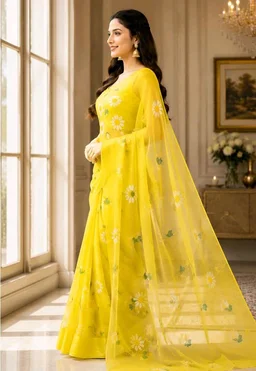 Visit the store
4.1 out of 5 stars 12
Jogal Women's Floral Designer Hand Brush Painted Zari Organza Saree with Unstitched Blouse Piece
100+ bought in past month