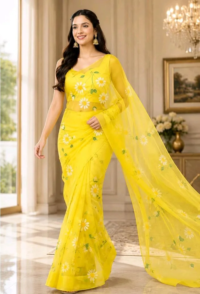 Visit the store
4.1 out of 5 stars 12
Jogal Women's Floral Designer Hand Brush Painted Zari Organza Saree with Unstitched Blouse Piece
100+ bought in past month