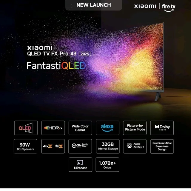 Xiaomi (108 cm) 43 inch FX Pro 4K QLED Smart | HDR10+ | 30W Box Speakers | Filmmaker Mode | Fire TV | L43MB-FPIN