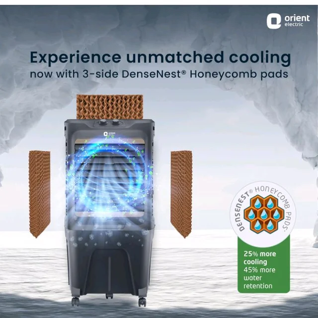 Orient Electric Tornado 88L Desert Air Cooler for home | Densenest Honeycomb Pads | Fully Collapsible Louvers, Inverter Compatible | High Air Delivery | 1 Year Warranty by Orient | Dark Grey