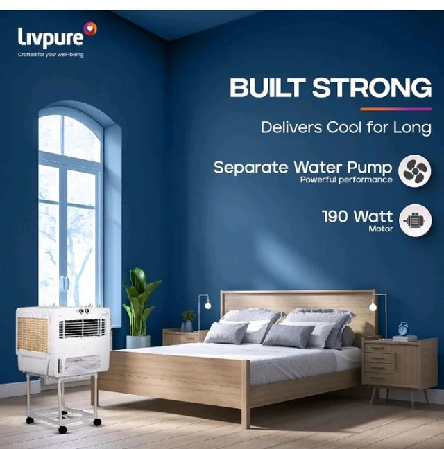 Livpure GoodAir Window 52L Air Cooler | 188 Sq. Ft. Area Coverage| 190 Watt Motor with Overload Protection |Inverter Compatible|Woodwool Cooling Pads |2 Yrs Motor W