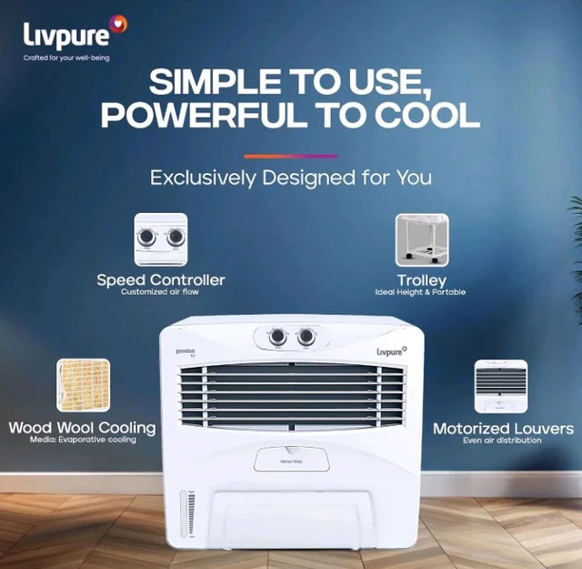 Livpure GoodAir Window 52L Air Cooler | 188 Sq. Ft. Area Coverage| 190 Watt Motor with Overload Protection |Inverter Compatible|Woodwool Cooling Pads |2 Yrs Motor W