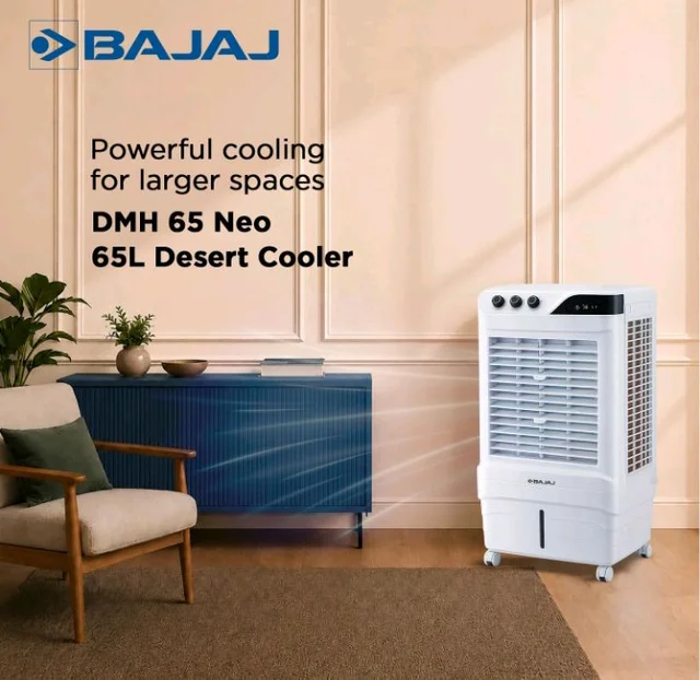 Bajaj DMH 65 Neo 65L Desert Air Cooler for Home|For Larger Room|High-Speed Fan|Anti-Bacterial Honeycomb Cooling Pad|90Ft Air Throw|3-Speed Control|3 Year Comprehensive Product