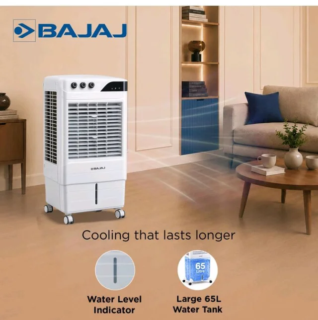 Bajaj DMH 65 Neo 65L Desert Air Cooler for Home|For Larger Room|High-Speed Fan|Anti-Bacterial Honeycomb Cooling Pad|90Ft Air Throw|3-Speed Control|3 Year Comprehensive Product