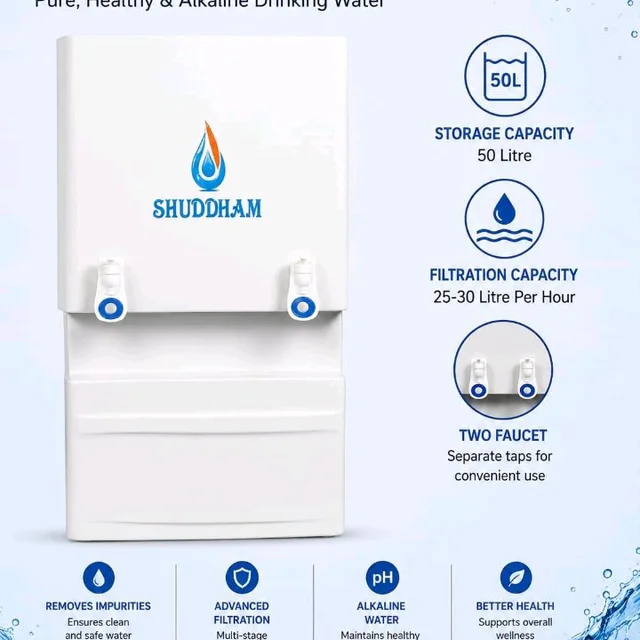 Water Purifier With Cooling 50 LPH Filtration, 50 Ltr Storage
RO+UV+UF+TDS+Alkaline Booster, Natural Cooling, Heavy Duty Water Dispenser, For Office, School, Hotel