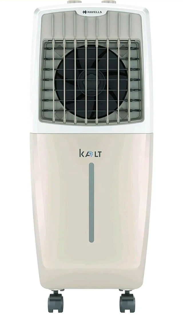 Havells Kalt 24L Personal Air Cooler for home | Powerful Air Delivery | Low Noise, Knob Panel | Everlast Pump | 4 Way Air Deflection | High Density Honeycomb Pads | Heavy Duty (White/Champagne Gold)
