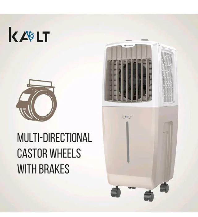 Havells Kalt 24L Personal Air Cooler for home | Powerful Air Delivery | Low Noise, Knob Panel | Everlast Pump | 4 Way Air Deflection | High Density Honeycomb Pads | Heavy Duty (White/Champagne Gold)