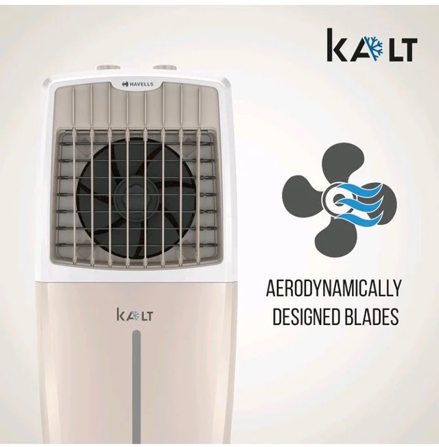 Havells Kalt 24L Personal Air Cooler for home | Powerful Air Delivery | Low Noise, Knob Panel | Everlast Pump | 4 Way Air Deflection | High Density Honeycomb Pads | Heavy Duty (White/Champagne Gold)