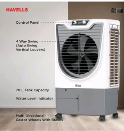 Havells Altima 70 L Desert Air Cooler for Home/Office|Powerful Air-Delivery|Bacteria Shield Honeycomb Pads|Ice Chamber|Front Wheels with brakes|Double Ball Bearing Motor|Inverter Compatible
