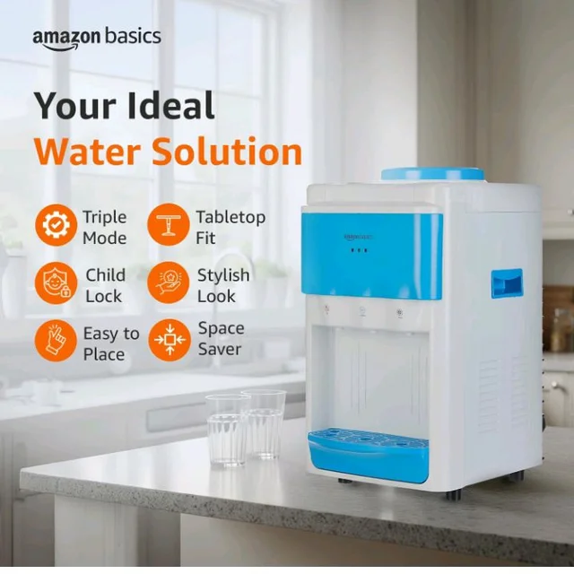 Amazon Basics Hot and Cold Table Top Water Dispenser - Top Loading, 20 Litre | White & Blue | Compact Design with Hot, Cold and Normal Temperature Settings
50+ bought in past month
56%
off
Product Images and Videos (AI-Generated Alt Text)