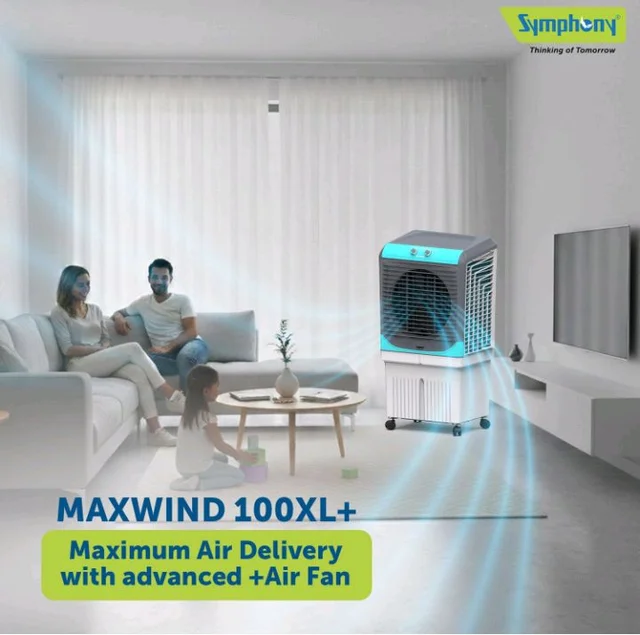 Symphony Maxwind 100XL+ Desert Air Cooler | 3-Side Honeycomb Pads | High-Capacity Cooling Technology | Powerful Air Cooler Fan | Easy-Fill System | 1-Year Warranty