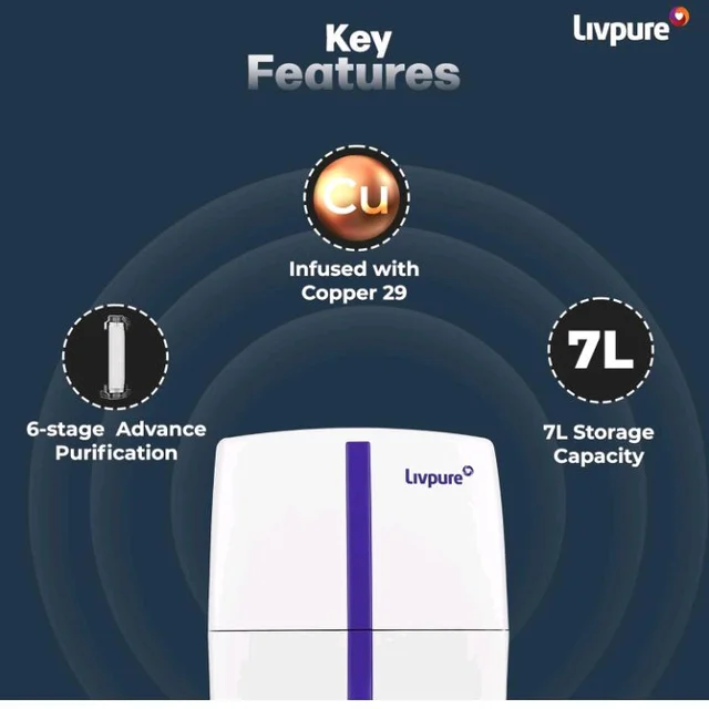 Livpure Stealth Under The Counter Water Purifier, RO+UV 6 Stage Purification Technology, 7L Storage Tank, Sleek And Compact Design