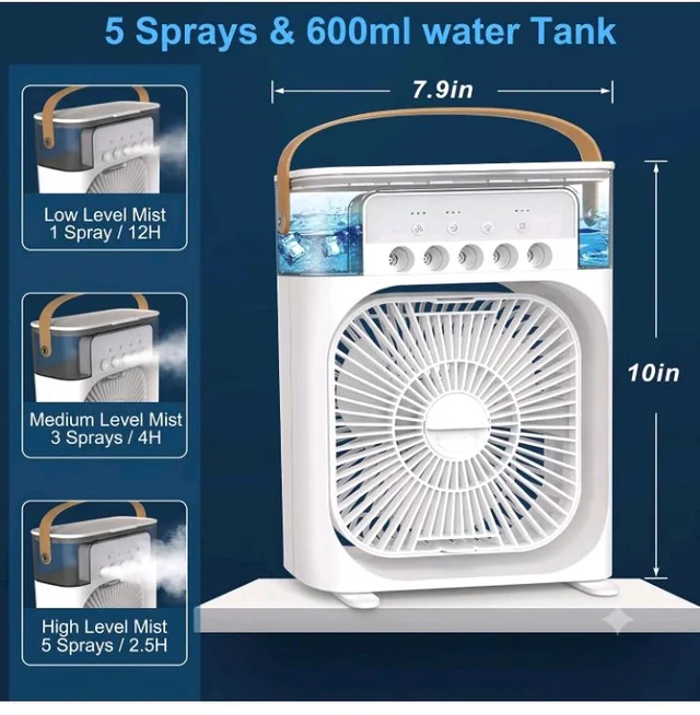 Portable Air Cooler Fan with Water Tank & USB Power - Mini Personal Evaporative Cooler with 3 Speeds, LED Light, Quiet Cooling for Home, Office, Bedroom
