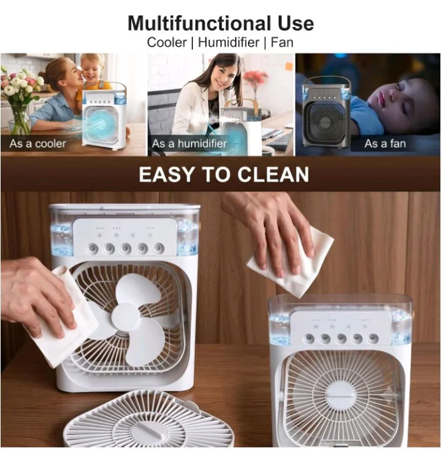 Portable Air Cooler Fan with Water Tank & USB Power - Mini Personal Evaporative Cooler with 3 Speeds, LED Light, Quiet Cooling for Home, Office, Bedroom