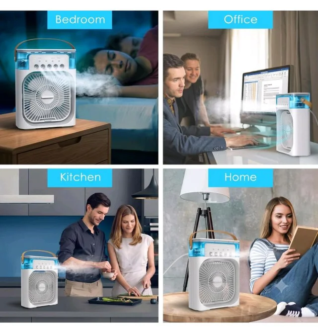 Portable Air Cooler Fan with Water Tank & USB Power - Mini Personal Evaporative Cooler with 3 Speeds, LED Light, Quiet Cooling for Home, Office, Bedroom