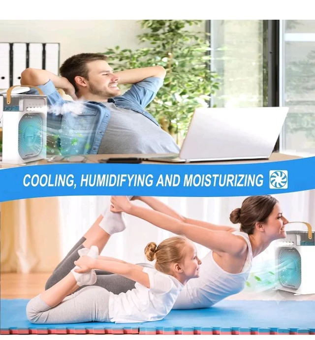 Portable Air Cooler Fan with Water Tank & USB Power - Mini Personal Evaporative Cooler with 3 Speeds, LED Light, Quiet Cooling for Home, Office, Bedroom