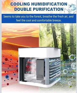 Portable Air Cooler – 3-in-1 Evaporative Mini Air Conditioner with 3 Speeds, USB Powered Personal Space Cooler, LED Night Light for Bedroom, Office, Kitchen & Camping