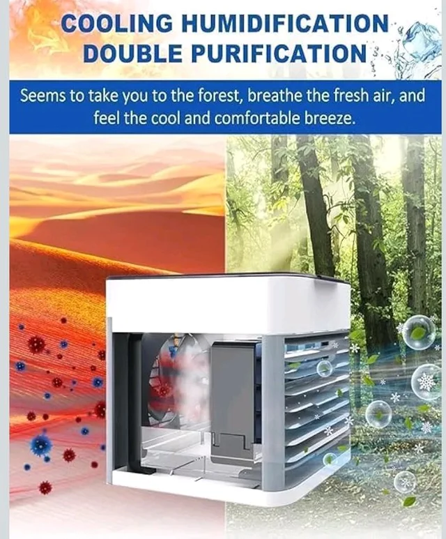 Portable Air Cooler – 3-in-1 Evaporative Mini Air Conditioner with 3 Speeds, USB Powered Personal Space Cooler, LED Night Light for Bedroom, Office, Kitchen & Camping