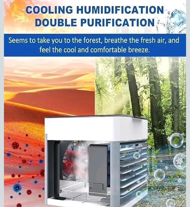Portable Air Cooler – 3-in-1 Evaporative Mini Air Conditioner with 3 Speeds, USB Powered Personal Space Cooler, LED Night Light for Bedroom, Office, Kitchen & Camping