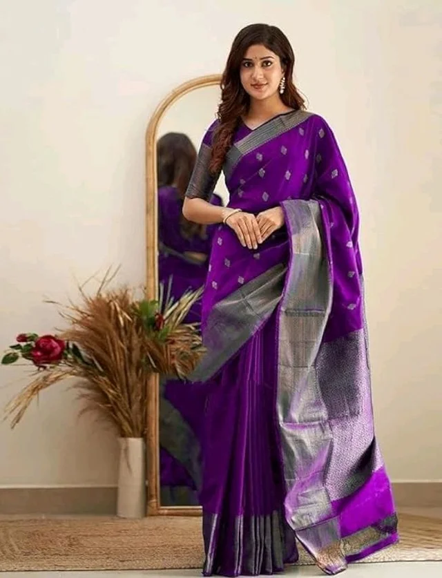 Printed Banarasi Cotton Silk Saree with Gold Zari Border & Unstitched Blouse Piece – Ethnic Saree for Weddings & Festivals