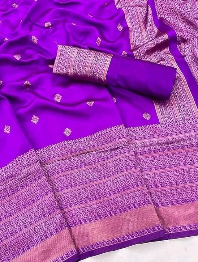 Printed Banarasi Cotton Silk Saree with Gold Zari Border & Unstitched Blouse Piece – Ethnic Saree for Weddings & Festivals