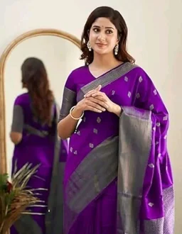 Printed Banarasi Cotton Silk Saree with Gold Zari Border & Unstitched Blouse Piece – Ethnic Saree for Weddings & Festivals