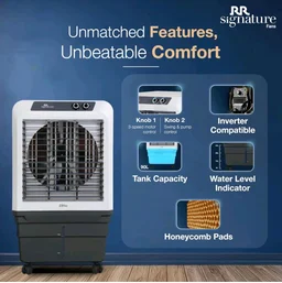 RR Signature Zello HC 90 LTR | Desert Air Cooler with High Air Delivery | Honeycomb Pads | 4-Way Air Deflection | Vertical Auto Swing | Castor Wheels | Inverter Compatibility | 1
