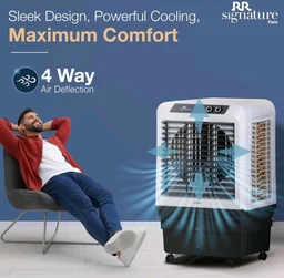 RR Signature Zello HC 90 LTR | Desert Air Cooler with High Air Delivery | Honeycomb Pads | 4-Way Air Deflection | Vertical Auto Swing | Castor Wheels | Inverter Compatibility | 1