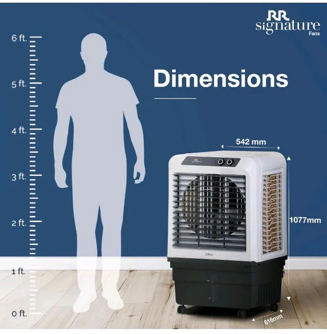 RR Signature Zello HC 90 LTR | Desert Air Cooler with High Air Delivery | Honeycomb Pads | 4-Way Air Deflection | Vertical Auto Swing | Castor Wheels | Inverter Compatibility | 1