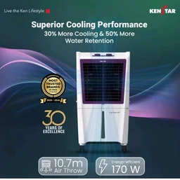 Kenstar CYCLONE HC 40L Personal Air Cooler|Honeycomb Pad|High Speed Fan|45 Ft Powerful Air Throw|Inverter Compatible|1-Yr Product Warranty+5-Yr Warranty on Pump&Motor|5-Star BEE Rating|White & Purple