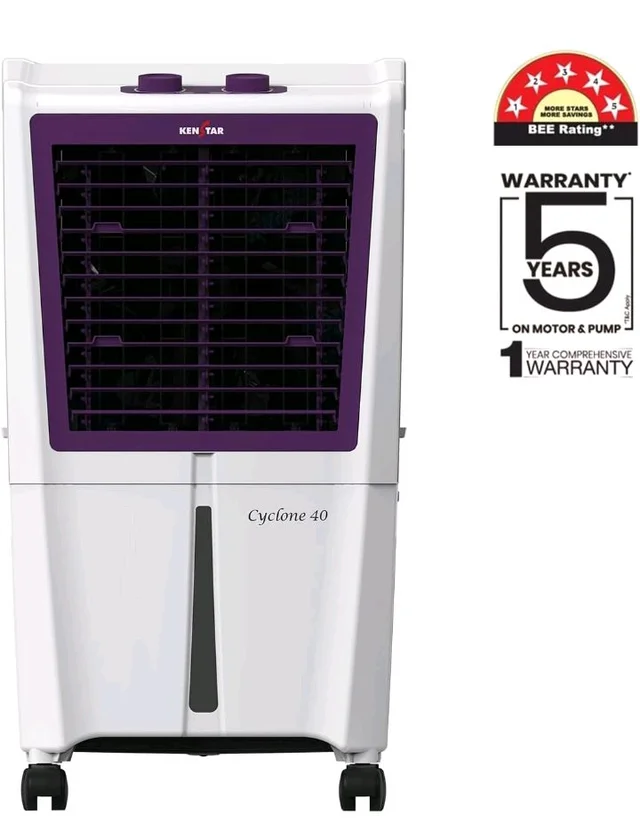 Kenstar CYCLONE HC 40L Personal Air Cooler|Honeycomb Pad|High Speed Fan|45 Ft Powerful Air Throw|Inverter Compatible|1-Yr Product Warranty+5-Yr Warranty on Pump&Motor|5-Star BEE Rating|White & Purple
