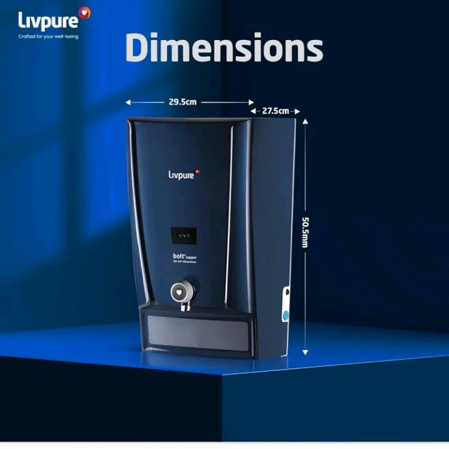 Livpure Bolt+Copper+RO+UF+Mineraliser, 80% Water Savings, 7 L tank, Water Purifier for home (Blue) Suitable for Municipal, Tanker, Borewell water