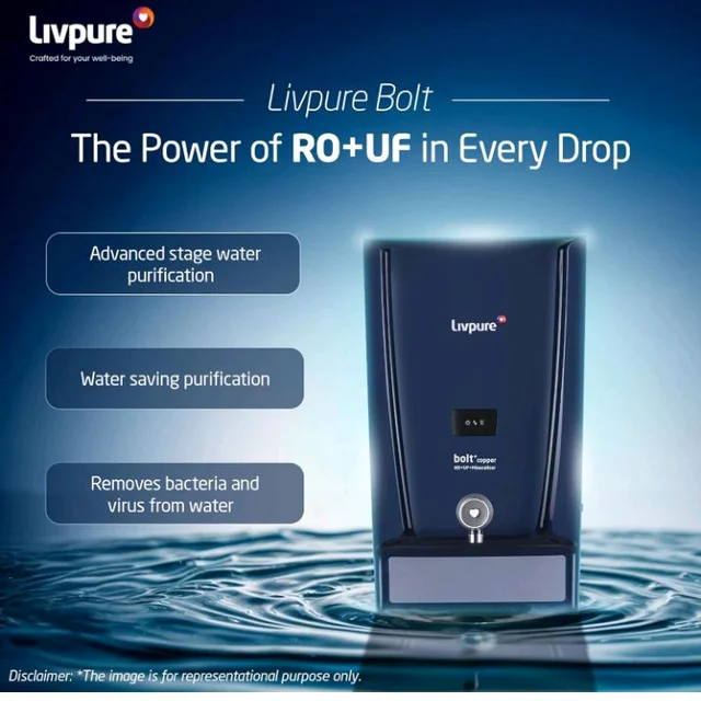 Livpure Bolt+Copper+RO+UF+Mineraliser, 80% Water Savings, 7 L tank, Water Purifier for home (Blue) Suitable for Municipal, Tanker, Borewell water