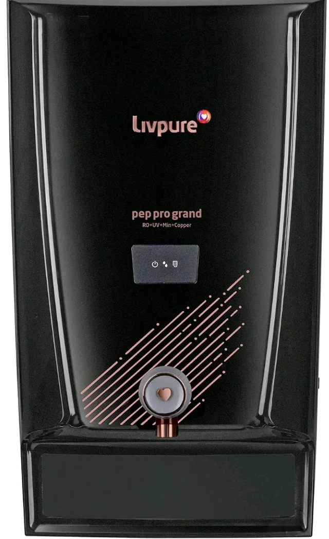 Livpure Pep Pro Grand RO+UV+Mineraliser+Copper, 15 LPH Water Purifier | Suitable for Borewell, Tanker, Municipal Water - 7 L Storage Tank, Black