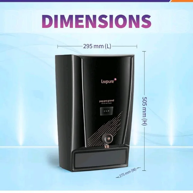 Livpure Pep Pro Grand RO+UV+Mineraliser+Copper, 15 LPH Water Purifier | Suitable for Borewell, Tanker, Municipal Water - 7 L Storage Tank, Black
