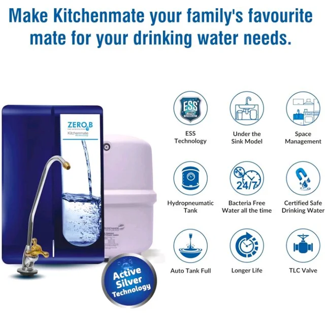 Zero B Kitchenmate RO Under the Sink Water Purifier | Active Silver Technology | Under Counter | 7 Stage Purification | 8L Storage Capacity | Ideal for Modular Kitchens & Offices