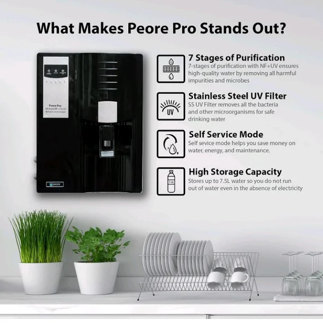 Pro Plus-80 NF + UV Water Purifier | Retains Healthy Minerals and Saves Water | NanoFiltration Better than RO | Self Service Mode | Black (For TDS 500 to 1000)