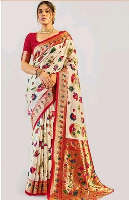 SWORNOF Women's kanjivaram banarasi silk saree Zari Woven for festival Wedding silk with rich pallu Design sarees for women with Unstitched blouse piece
