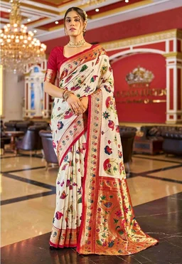 SWORNOF Women's kanjivaram banarasi silk saree Zari Woven for festival Wedding silk with rich pallu Design sarees for women with Unstitched blouse piece