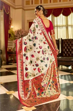 SWORNOF Women's kanjivaram banarasi silk saree Zari Woven for festival Wedding silk with rich pallu Design sarees for women with Unstitched blouse piece