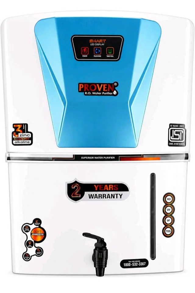 Proven Jupiter RO Water Purifier 12L RO+UV+UF with Copper & Zinc
12L storage, RO+UV+UF purification, Copper & Zinc, TDS Adjuster, ISI certified; Made in India for home use.
