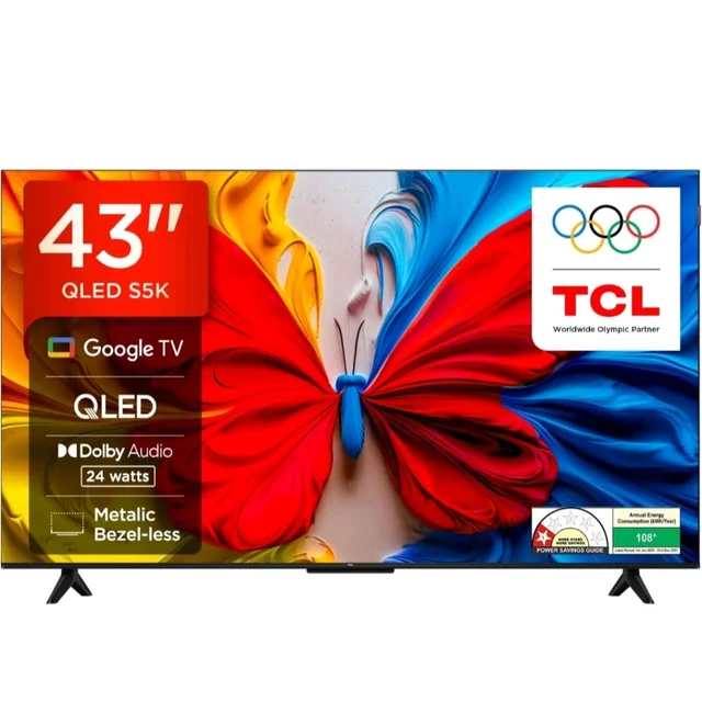 TCL 108 cm (43 inches) FHD Smart QLED Google TV | Dolby Audio 24 watts | HDR 10 | Metallic Bezel-Less | Multiple Viewing Mode | 43S5K
