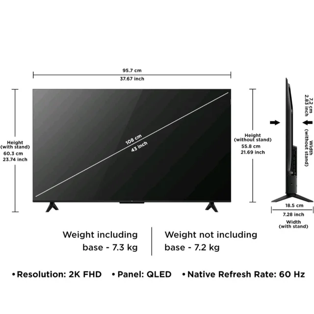 TCL 108 cm (43 inches) FHD Smart QLED Google TV | Dolby Audio 24 watts | HDR 10 | Metallic Bezel-Less | Multiple Viewing Mode | 43S5K