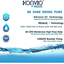 Konvio Neer Elixir RO UV UF TDS Water Purifier with 15L Storage
Advanced RO, UV and UF water purifier with TDS adjuster, 15L storage and wall-mount design for
