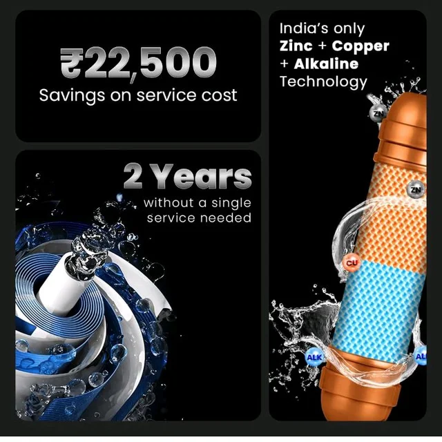 Kinsco Bliss 15L Alkaline RO+UV+UF Water Purifier with Copper & Zinc Cartridge | Smart Digital Display | Wall Mount Design | Gray | 2 Years Warranty | No Service Needed for 2 Years
71%
off
Product Images and Videos (AI-Generated Alt Text)
